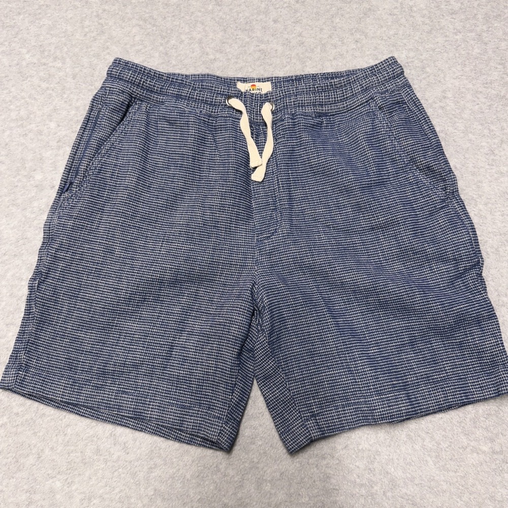 Marine Layer Shorts Mens Small Blue Check Knit Chino 7in Drawstring Casual